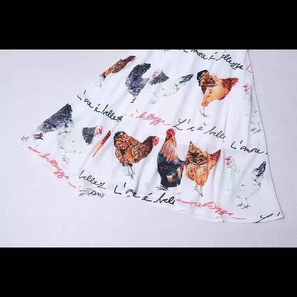 Novelty rooster chicken print silk dress - Picture 6 of 15